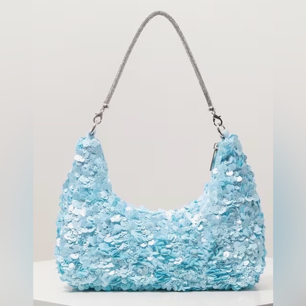 Sequin Embellished Blue Shoulder Bag
